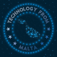 Technology From Malta. Futuristic geometric badge of the island. Technological concept. Round Malta logo. Vector illustration.