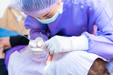 Dentistry and teeth healthcare concept at dental clinic. Dentist check-up teeth