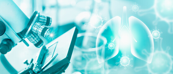 Microscope for Scientific and healthcare research in laboratory. Antiviral vaccin, Coronavirus...