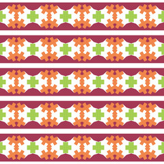 Naklejka na ściany i meble Vector seamless pattern texture background with geometric shapes, colored in orange, red, green, white colors.