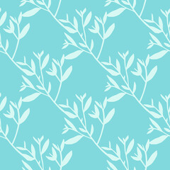 Winter leaves silhouette seamless pattern. Decorative twigs. Tree branches vector wallpaper. Nature background.