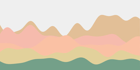 Abstract soft green pink brown hills background. Colorful waves creative vector illustration.