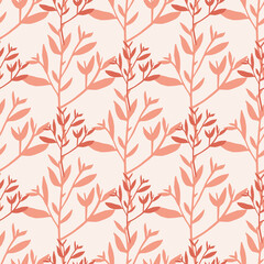 Autumn leaves silhouette seamless pattern. Decorative twigs. Tree branches vector wallpaper. Nature background.