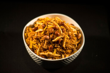 Thin Mix Nimco, Delicious and spicy blend of sev, peanuts and potato sticks, Sweet Chewda, Mix Nimco, Fried and Spicy Farali chevdo, chivda, chewada pouch packing common street snack from India