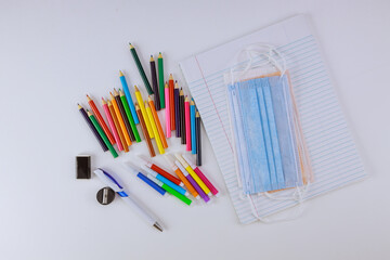 Medical hygienic masks to education supplies stationery equipment back to school safe school stay coronavirus COVID-19 pandemic
