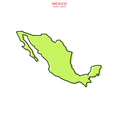 Green Map of Mexico with Outline Vector Design Template. Editable Stroke