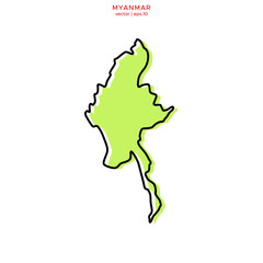 Green Map of Myanmar with Outline Vector Design Template. Editable Stroke