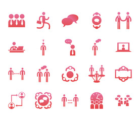 Businessmen avatars meeting gradient style icon set vector design