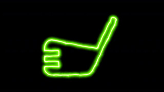 The appearance of the green neon symbol golf club. Flicker, In - Out. Alpha channel Premultiplied - Matted with color black