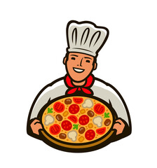 Chef with pizza logo. Menu design for cafe and restaurant