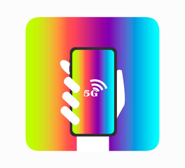 5G Vector Icon. 5th Generation Wireless Internet Network Connection Information Technology Illustration. hand with smartphone