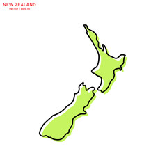 Green Map of New Zealand with Outline Vector Design Template. Editable Stroke
