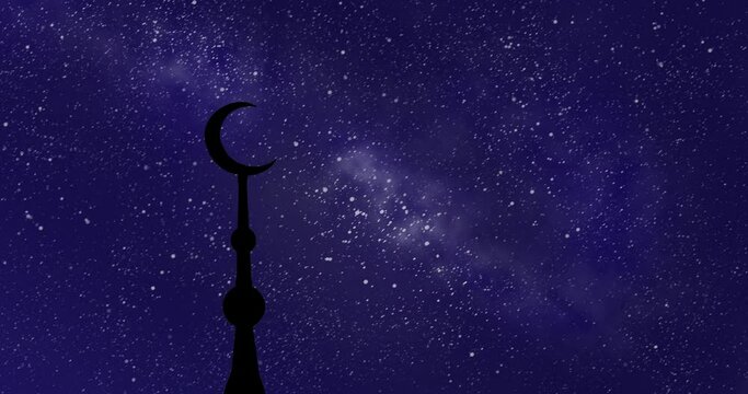 Close up of mosque minaret. Night sky