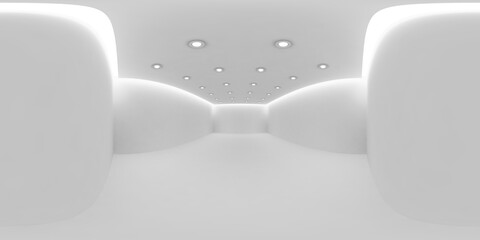 Еmpty white room with small embedded round ceiling lamps HDRI map.
