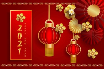 Happy new year 2021 / Chinese new year / Year of the ox / Zodiac sign for greetings card, invitation, posters, brochure, calendar, flyers, banners.