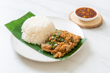 rice with grilled spicy pork and herb
