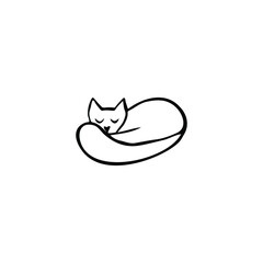 Single vector doodle element isolated on white background. Sleeping cat