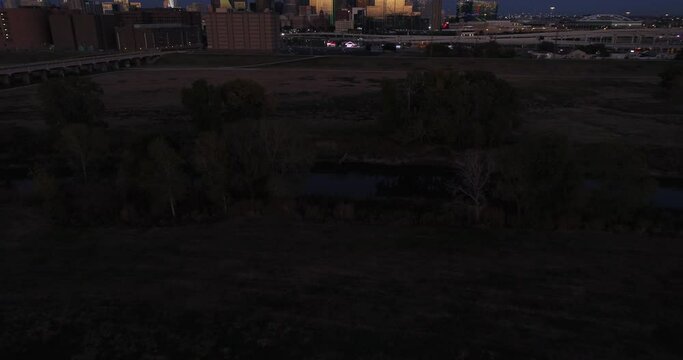 Dallas Skyline Drone Reveal at dusk