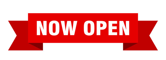 now open ribbon. now open isolated band sign. now open banner