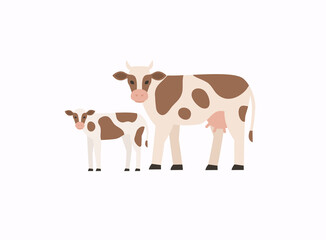 Vector flat style illustration of cow and calf.
