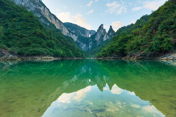 China's misty winding mountain road, the beautiful Zhangjiajie natural scenery.