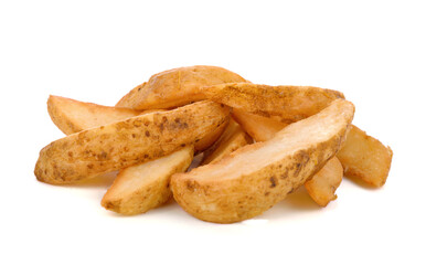 Fried potato wedges isolated on white background