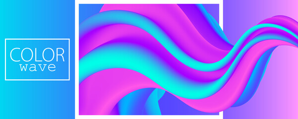 Fluid Poster. 3d Wave. Liquid Color. Vector.