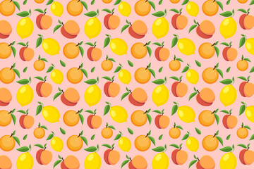 Fresh fruit pattern on a pink background. Bright fruit background