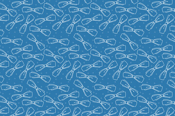 White bow shape pattern on a blue background.