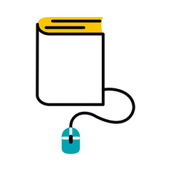 education online concept, academic book with mouse device icon, half line half color style