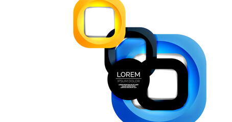 Fototapeta premium Square geometric vector abstract background, dynamic modern minimal template. Multicolored square shapes with round corners overlapping each other