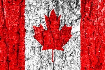 Canadian Flag painted on tree bark texture