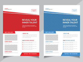 Education Flyer design. Corporate business flyer, brochure or flyer design. Leaflet presentation, Red, Blue color, Modern poster magazine, layout, template. A4