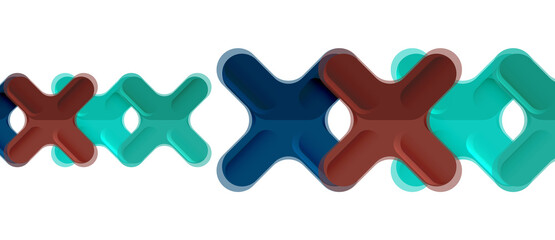 Glossy multicolored plastic style cross composition, x shape design, techno geometric modern abstract background. Trendy abstract layout template