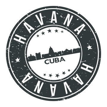 Havana Cuba America Stamp Logo Icon Symbol Design Skyline City.