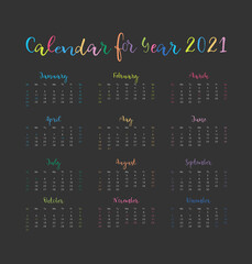 Calendar 2021. Vector illustration