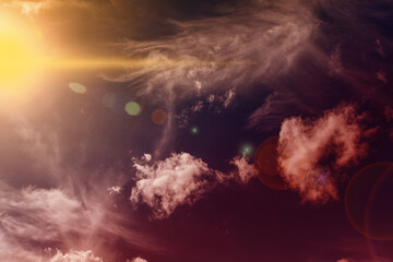 Dramatic scenes of the sky with sun and lens flares