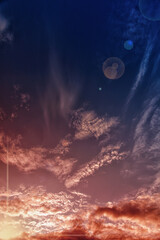 Dramatic scenes of the sky with sun and lens flares