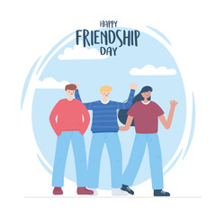 happy friendship day, men and woman cartoon character special event celebration