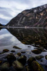 Bottom view of the beautiful fjord. Beautiful Nature Norway. The fjord is one of Norway's most visited tourist sites. Geiranger Fjord, a UNESCO World Heritage Site.
