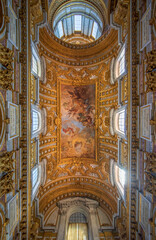 Fototapeta na wymiar Rome, Italy - home of the Vatican and main center of Catholicism, Rome displays dozens of historical, wonderful churches. Here in particular the San Carlo al Corso basilica