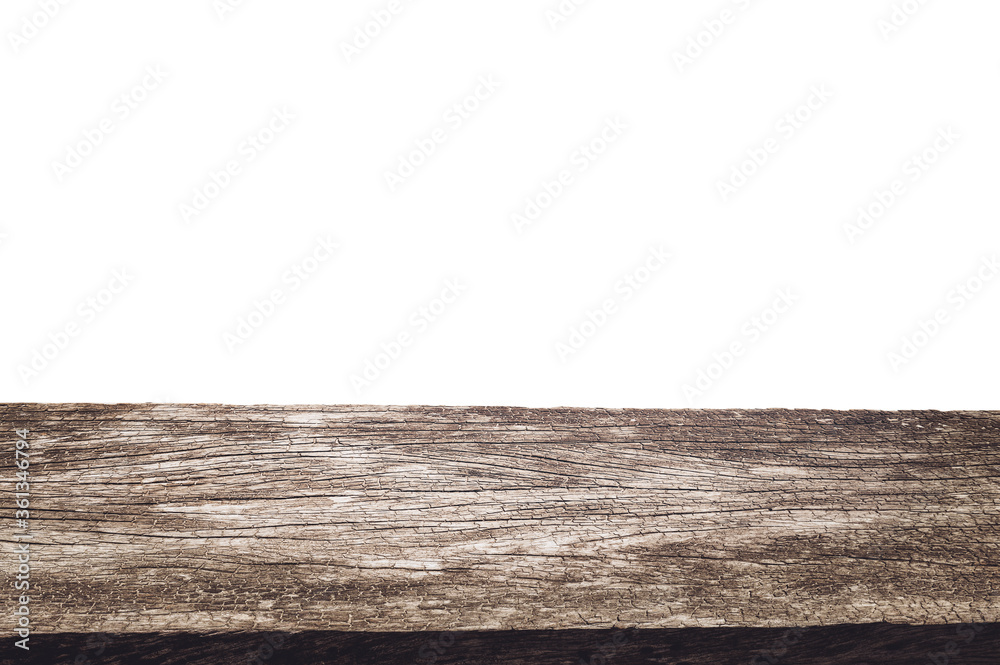 Poster Empty old wooden table background isolate on white ,Ready used us display or montage products design backdrop on blank table
