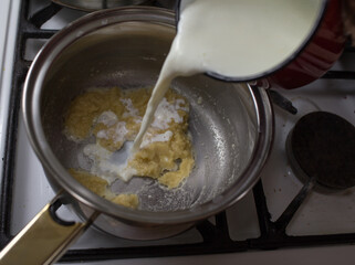 Preparation of lasagne.