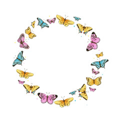 Watercolor butterfly round frame