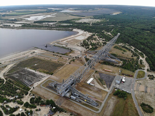 Aerial view of F60 overburden conveyor bridge. It is the  the largest mobile technical machine in the world with the size of the Eiffel tower.