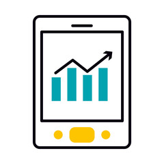 tablet with graphic chart icon on screen, half line half color style