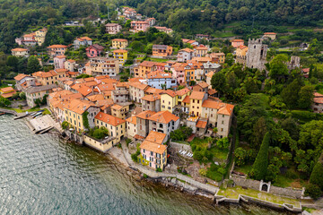 Fototapeta na wymiar Como lake, Italy, town of Santa Maria Rezzonico, aerial view