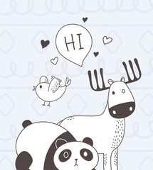 cute animals sketch wildlife cartoon adorable deer panda bird and hi bubble