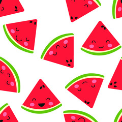 Seamless pattern with watermelons on a white background. Summer background.