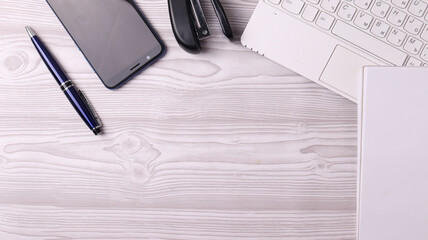 working or studying space. desk. top view. minimalism style